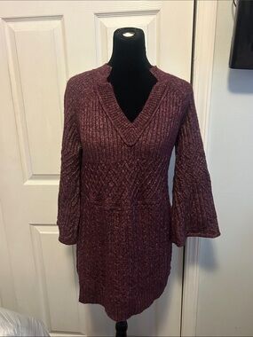 CAbi chime Plum V-Neck Cable Knit Sweater Tunic